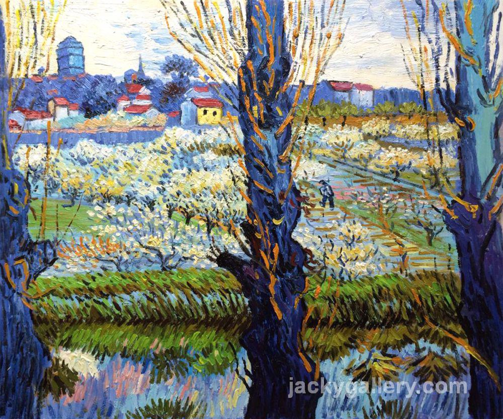 Orchard in Bloom with Poplars, Van Gogh painting